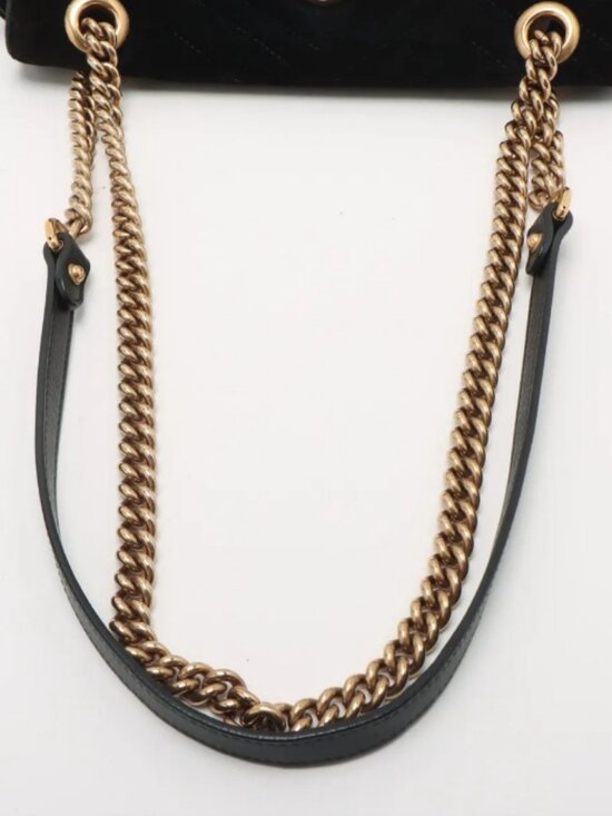 Gucci GG Marmont Crystals Velour x Bijou Chain Shoulder Bag Black - Picture 5 of 14